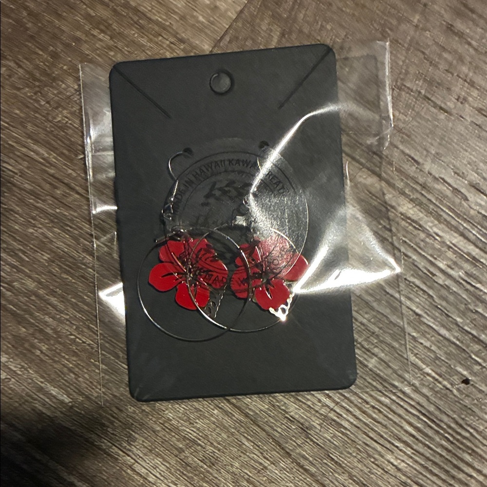 Red Floral Hoop Earrings